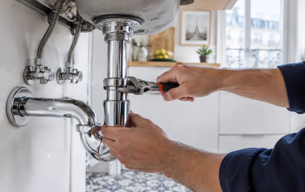 Plombier réparant un siphon d'évier au Mans
